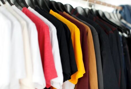 Clothing - closeup of hanged shirts on rack